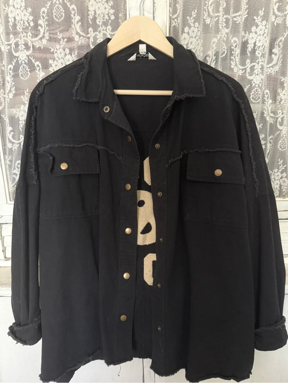 DAVI & DANI Black Jacket with Tan 'ROCK & ROLL' Back Graphic